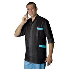 Blouse de travail Homme forme tunique Noire parement Bleu