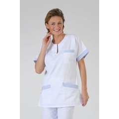 blouse infirmiere forme mariniere col goute d'eau Fintion ciel 3 poches