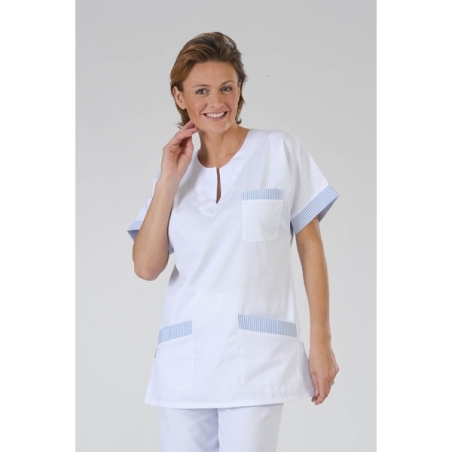 blouse infirmiere forme mariniere col goute d'eau Fintion ciel 3 poches 