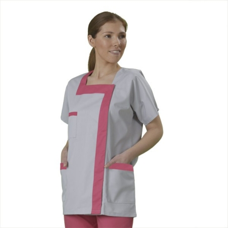 Tunique de travail maison de retraite Grise et Fushia