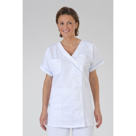 Haut de tenue de travail pour infirmiere mancehs courte fermeture asymetrique