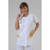 Blouse medicale Blanche Col rond haut de poches Jaune