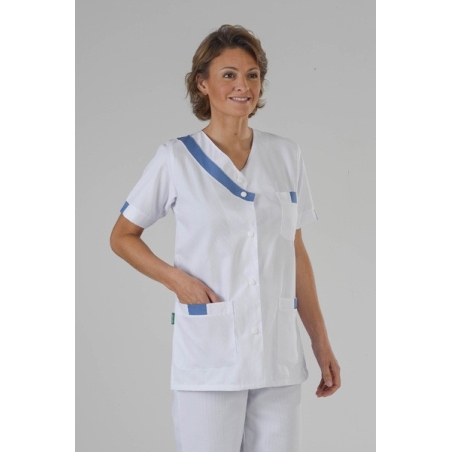 Tenue infirmiere Blanc et Bleu sur le col 