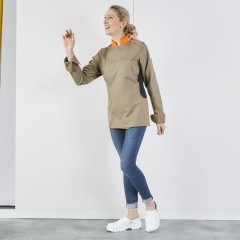 Veste patissier chocolatier marron et orange avec souflet dos