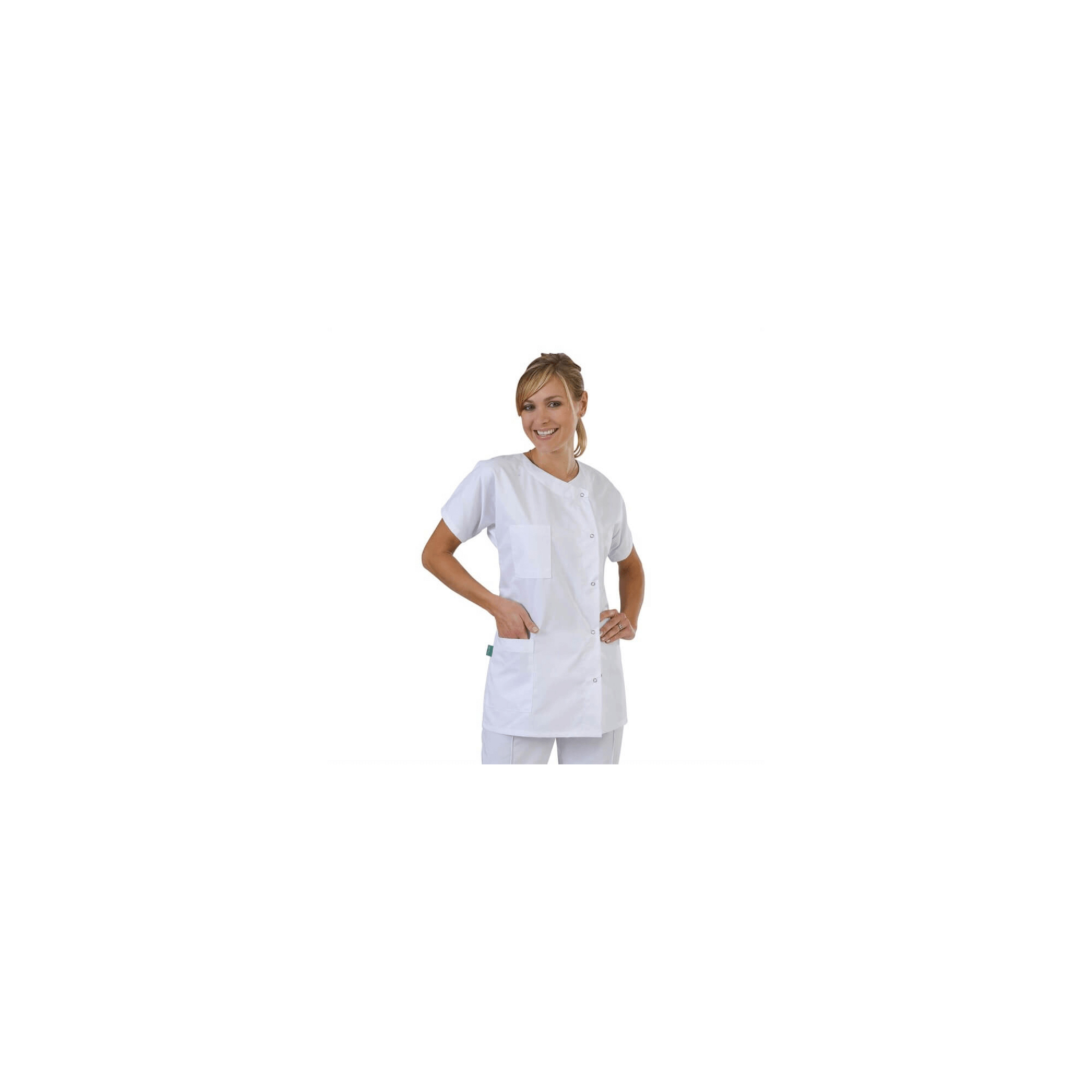Blouse médicale Blanche Femme forme tunique col rond pas cher