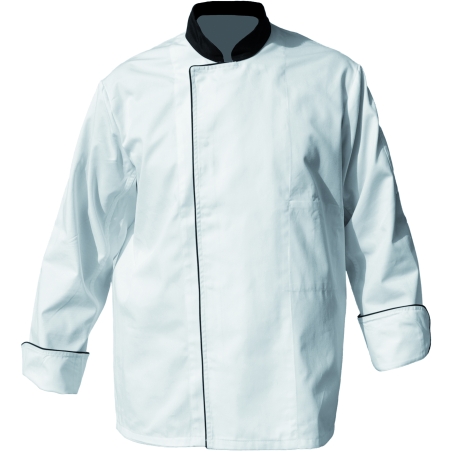 PBV VESTE DE CUISINE P/C BLANC NOIR PRESSIONS