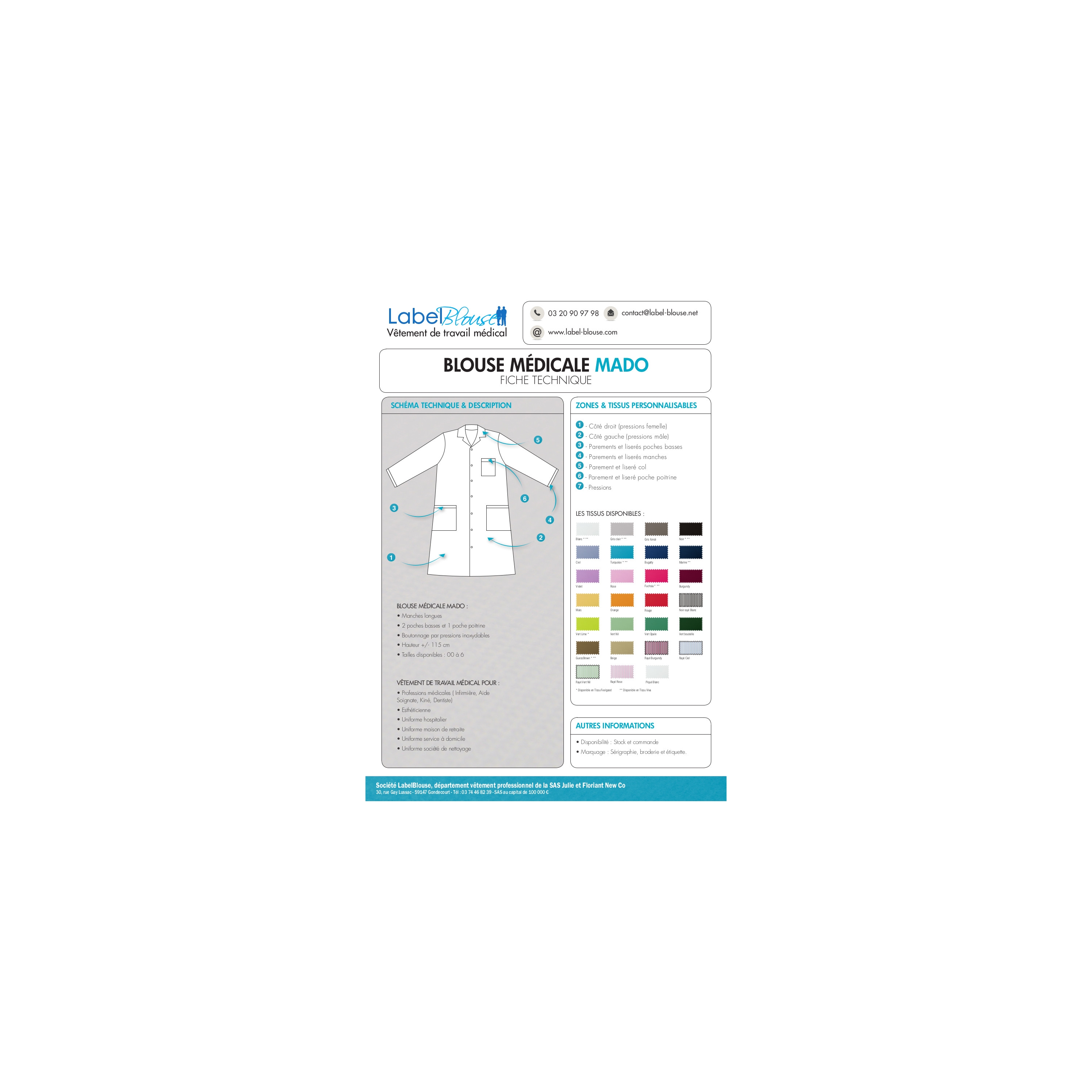 Blouse Blanche Médicale Femme - Coton, Manches Longues, Pour Labo Ou Lycée