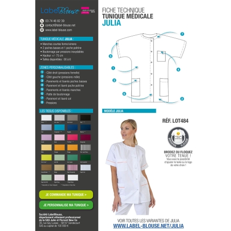 Blouse médicale Blanche liseré rose