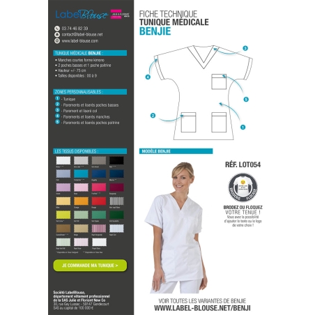 Blouse medicale courte col V