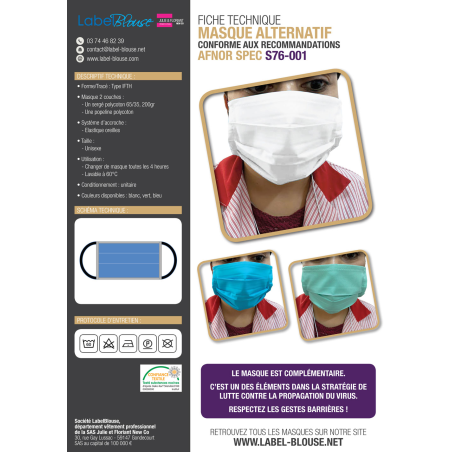 Masque anti-projection en tissu lavable et réutilisable Masque anti-projection en tissu lavable et réutilisable