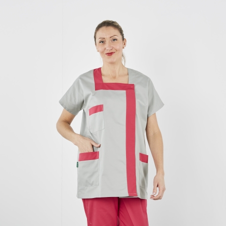 Tunique de travail maison de retraite Grise et Fushia