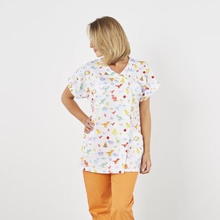 Blouse médicale infirmière petite enfance  Imprime dinosaure