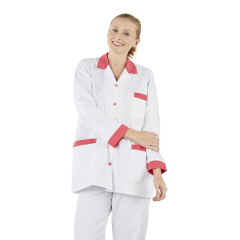 Blouse infirmière manches longues col fushia pressions fushia
