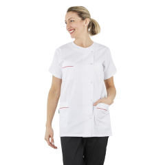 Tunique medicale finition liere rouge poches et manches