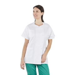 Tunique Médicale Col Trapeze Blanche manches courtes femme