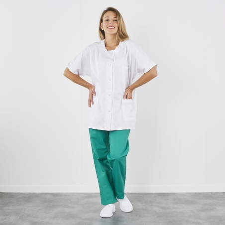 Blouse Médicale Femme Courte En Coton - Manches Courtes - Col V - Poches Pratiques - Infirmière, Soignant