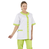 Blouse medicale courte Blanche et vert Lime fermeture centrale