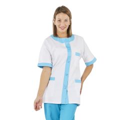 Blouse infirmiere Blanche et turquoise