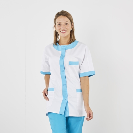 Blouse infirmiere Blanche et turquoise