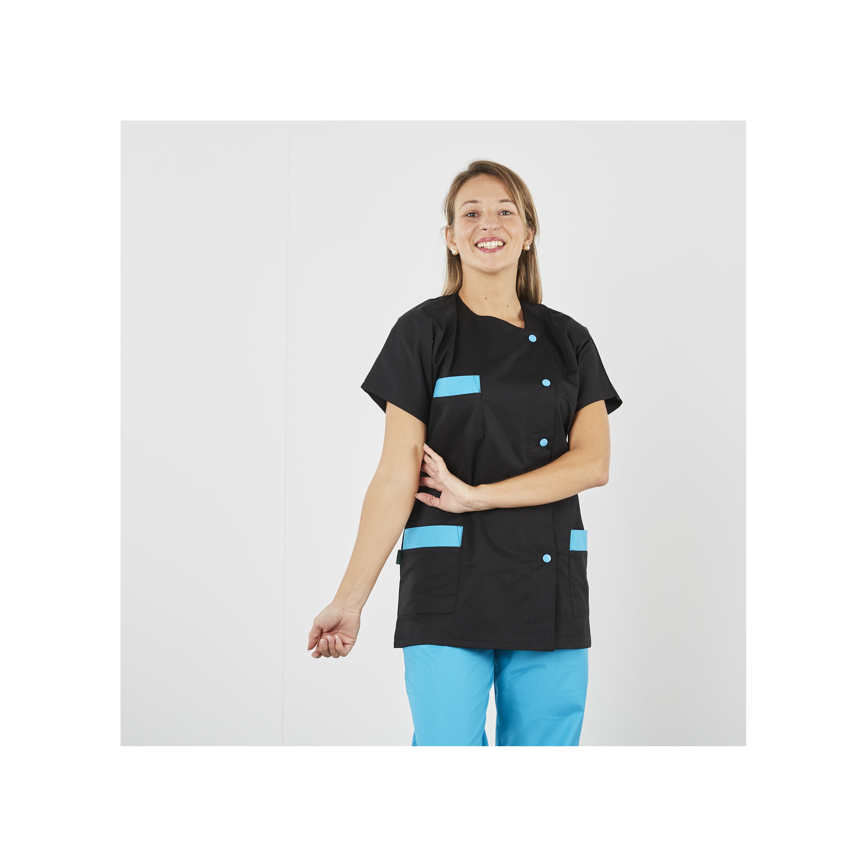 Blouse de travail Femme Noire finition Turquoise — free download