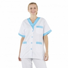 Tunique medicale manches longue Blanche femme col poches turquoise