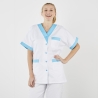 Tunique medicale manches longue Blanche femme col poches turquoise