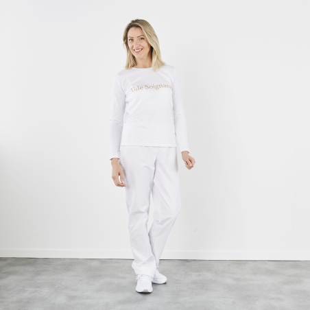 Pantalon de travail hospitalier pour infirmière et aide soignante blanc