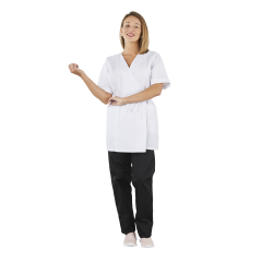 Blouse estheticienne Blanche Forme Kimono