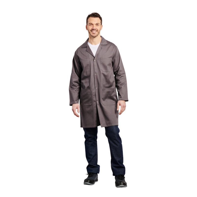 Blouse de travail grise Homme Femme 100 % coton Boutons