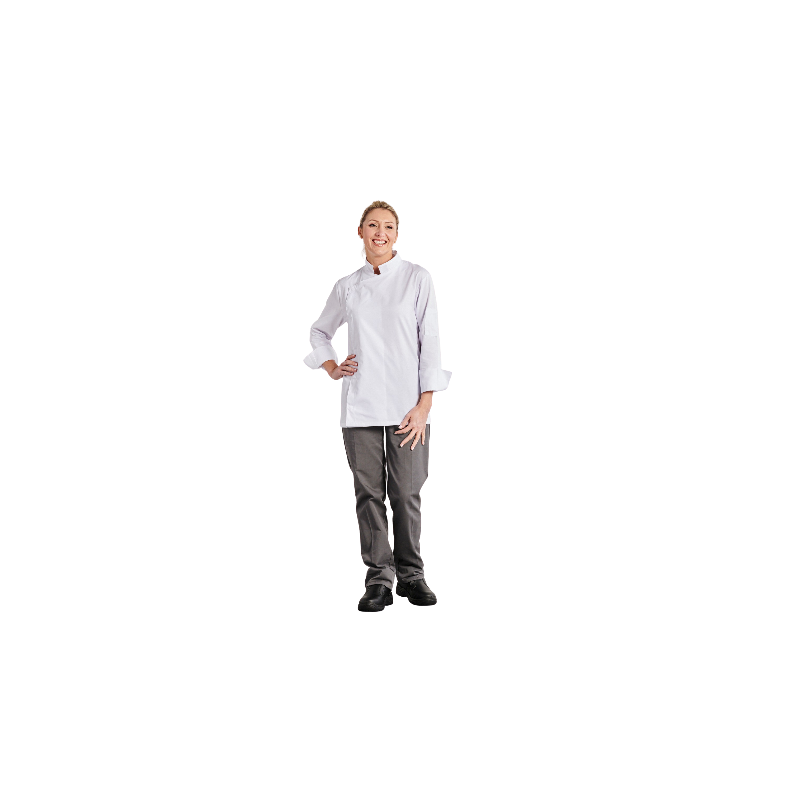 Generisch Veste de cuisine unisexe à manches longues avec boutons rouges contrastés Veste de cuisine pour hommes femmes chemises homme infroissable manches longues, Blanc., M