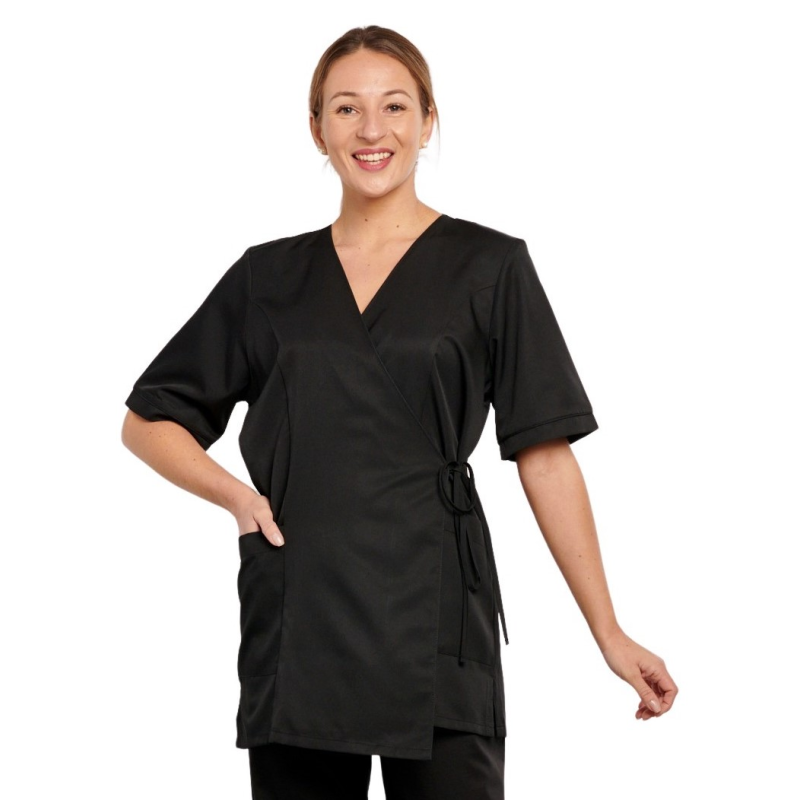 Kimono esthéticienne cache-cœur noir – Blouse kimono