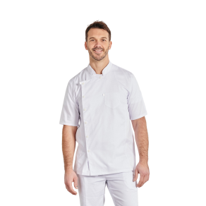Veste de cuisine Blanche manches courtes pressions asymétriques