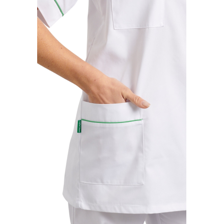 Vêtement de travail blouse médicale infirmière code couleur Vert sur poches et manches courtes