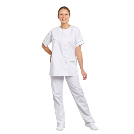 Vêtement de travail blouse médicale infirmière code couleur Vert sur poches et manches courtes