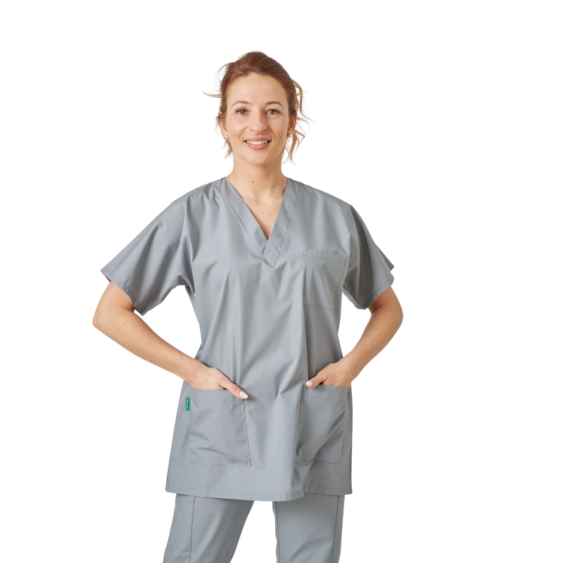 Tunique de travail gris médicale Col V Dentiste vétérinaire Bloc opératoire