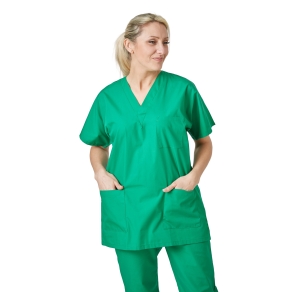 Blouse médicale Verte col V type marinière dentiste vétérianire Bloc