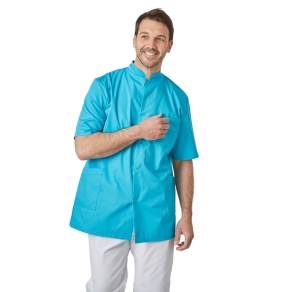 Blouse dentisite Turquoise manches courte col officier