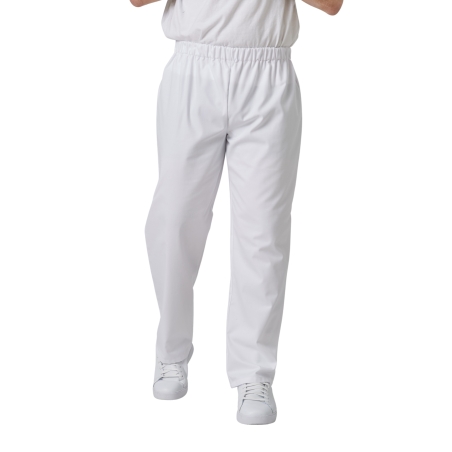 Pantalon de travail Blanc taille elastiqué Infirmier Aide soignant Hopital