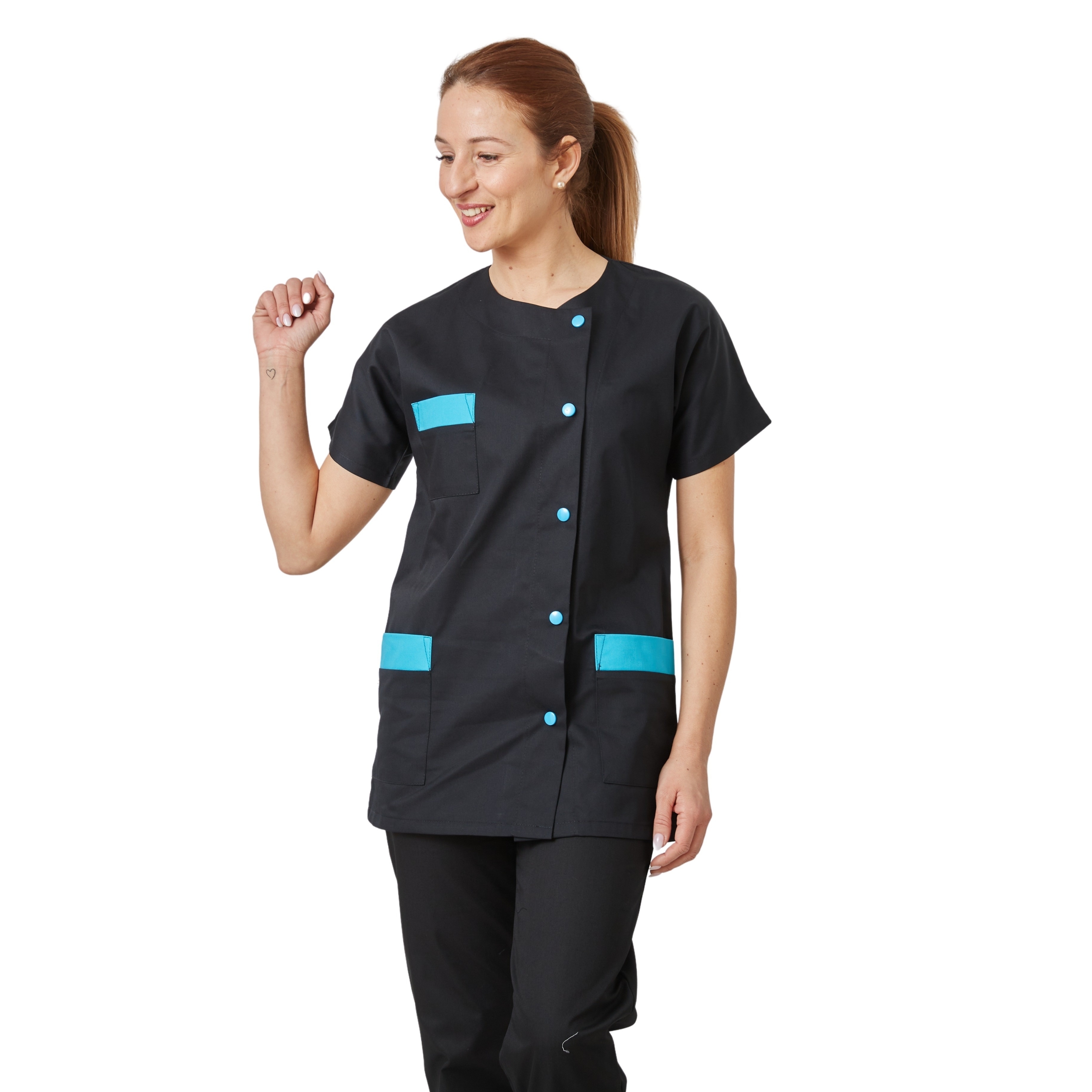 Blouse de travail Femme Noire finition Turquoise — free download