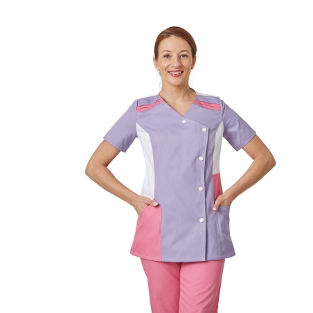 Tunique médicale blouse tunique moderne Parme Blanc Finition Rose