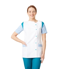 Tunique médicale blouse tunique moderne Blanc Bleu