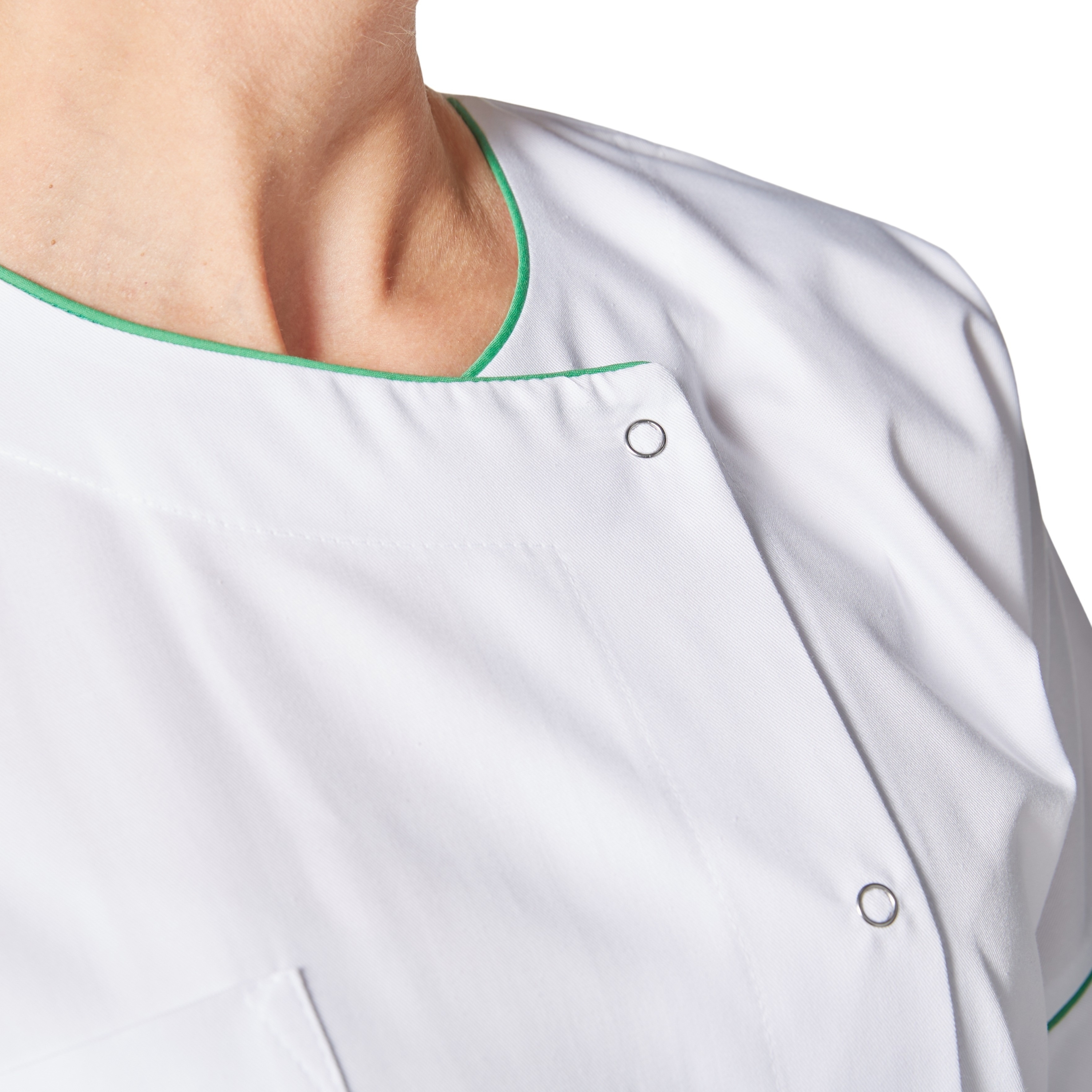 Tunique médicale Blanche liseré Vert sur poches et manches