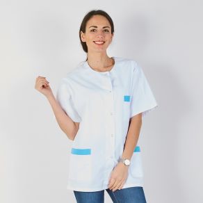 Tunique médicale Femme blanche finition turquoise