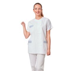 Tunique Médicale parement Ciel aux 3 poches sur serge Blanc
