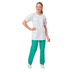 Tunique Médicale Blanc lisere vert 3 poches et manches
