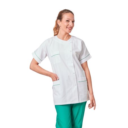 Tunique Médicale Blanc lisere vert 3 poches et manches