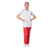 Tunique Julia blanche à liseré rouge et pantalon rouge, vue en pied