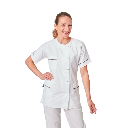 Blouse tunique Julia liseré prune vue de trois quarts
