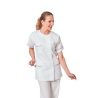 Tunique médicale femme liseré prune vue de profil