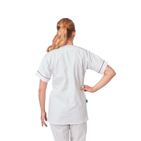 Blouse médicale blanche liseré prune vue de dos